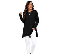 es-uk Women’s Long Sleeve Heart Textured Jumper Top - Soft Knitted Tunic Sweatshirt for Casual Autumn Winter Wear, Round Neck Longline Pullover (Black, M)