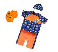 ESA Supplies Floating Swimsuits for Kids Toddlers, Orange and Blue Color with Swimming Cap and Inflatable Arm Ring