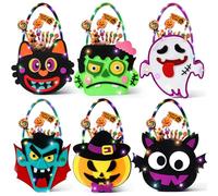 ESAG Halloween Treat Bags with LED light 6 Styles & Colors Felt Candy Bag, Ghost Pumpkin Vampire Bat Cat Trick or Treat Goodie Bag Stuffers Gift Bags Halloween Party Favors Supplies for Kids Boys Girl
