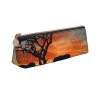 ESASAM African Elephant Leather Triangular Pencil Case, Lightweight and Cute, with Large Capacity