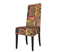 ESASAM African Textile Patchwork Printed Dining Chair Protective Cover, Machine Washable, Suitable For Universal Armless Chairs