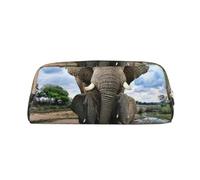 ESASAM African Wild Animals Elephant Leather Zipper Three-Dimensional Pencil Case, Simple and Elegant, Fashionable and Practical