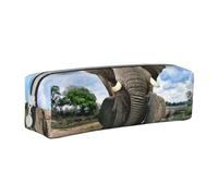 ESASAM African Wild Animals Elephant Leather Zipper Three-Dimensional Pencil Case, Simple and Elegant, Fashionable and Practical
