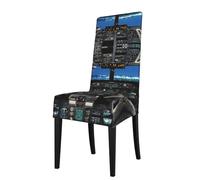 ESASAM Airplane Cockpit Printed Dining Chair Protective Cover, Machine Washable, Suitable For Universal Armless Chairs