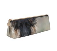 ESASAM Animal German Shepherd Leather Triangular Pencil Case, Lightweight and Cute, with Large Capacity