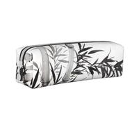 ESASAM Bamboo Tree Image Chinese Calligraphy Leather Zipper Three-Dimensional Pencil Case, Simple and Elegant, Fashionable and Practical