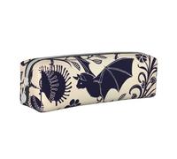 ESASAM Bat Print Simple and Stylish Leather Pencil Case - Stationery Organizer and Travel Storage, Pencil Holder, Pencil Bag, Zipper Pouch, Pen Case, Art Supplies