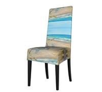 ESASAM Beach Scene With Chairs Printed Dining Chair Protective Cover, Machine Washable, Suitable For Universal Armless Chairs