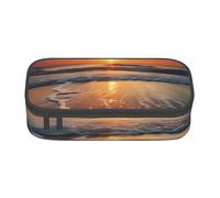 ESASAM Beach Sunset Print Pencil Case Spacious Oxford Cloth Storage with Multiple Compartments