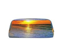 ESASAM Beach with Sunset Leather Zipper Three-Dimensional Pencil Case, Simple and Elegant, Fashionable and Practical