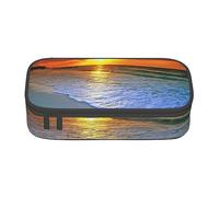 ESASAM Beach with Sunset Print Pencil Case Spacious Oxford Cloth Storage with Multiple Compartments