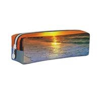 ESASAM Beach with Sunset Simple and Stylish Leather Pencil Case - Stationery Organizer and Travel Storage, Pencil Holder, Pencil Bag, Zipper Pouch, Pen Case, Art Supplies