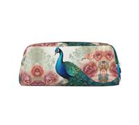 ESASAM Beautiful Peacock and Floral Leather Zipper Three-Dimensional Pencil Case, Simple and Elegant, Fashionable and Practical