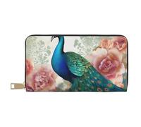 ESASAM Beautiful Peacock and Floral Long Imitation Leather Wallet, Stylish, Practical, and Durable