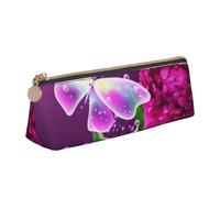 ESASAM Beautiful Purple Butterfly Floral Leather Triangular Pencil Case, Lightweight and Cute, with Large Capacity