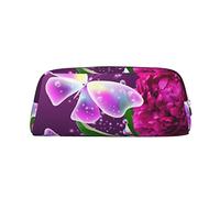 ESASAM Beautiful Purple Butterfly Floral Leather Zipper Three-Dimensional Pencil Case, Simple and Elegant, Fashionable and Practical