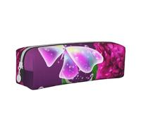 ESASAM Beautiful Purple Butterfly Floral Leather Zipper Three-Dimensional Pencil Case, Simple and Elegant, Fashionable and Practical