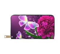 ESASAM Beautiful Purple Butterfly Floral Long Imitation Leather Wallet, Stylish, Practical, and Durable