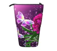ESASAM Beautiful Purple Butterfly Floral Vertical Retractable Pencil Case, Easy to Use, Adjustable Size According to Needs