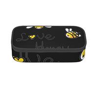 ESASAM Bee Love Honey Print Pencil Case Spacious Oxford Cloth Storage with Multiple Compartments
