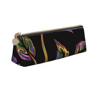 ESASAM Black and Gold Flowers Leather Triangular Pencil Case, Lightweight and Cute, with Large Capacity