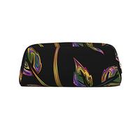 ESASAM Black and Gold Flowers Leather Zipper Three-Dimensional Pencil Case, Simple and Elegant, Fashionable and Practical
