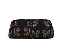 ESASAM Black and Gold Flowers Leather Zipper Three-Dimensional Pencil Case, Simple and Elegant, Fashionable and Practical