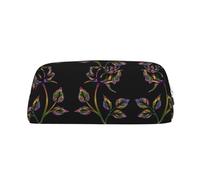 ESASAM Black and Gold Flowers Leather Zipper Three-Dimensional Pencil Case, Simple and Elegant, Fashionable and Practical