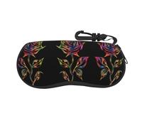 ESASAM Black And Gold Flowers Print Ultra-Light Portable Soft Shell Glasses Case (Horizontal Style) – Full-Print Double-Sided Design, Versatile & Compact, Made With Neoprene Material