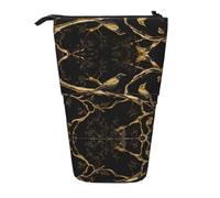 ESASAM Black and Gold Marble Bird A Pencil Case with A Retractable Design, Versatile and Durable