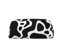 ESASAM Black and White Cow Print Leather Zipper Three-Dimensional Pencil Case, Simple and Elegant, Fashionable and Practical