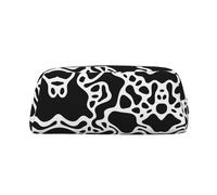 ESASAM Black and White Cow Print Leather Zipper Three-Dimensional Pencil Case, Simple and Elegant, Fashionable and Practical