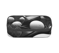 ESASAM Black and White Golf Print Pencil Case Spacious Oxford Cloth Storage with Multiple Compartments