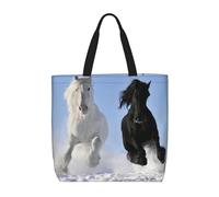 ESASAM Black And White Horses Running Print Stylish And Versatile Single-Shoulder Shopping Bag - Lightweight And Durable Polyester Tote Bag