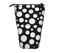 ESASAM Black and White Polka Dot Vertical Retractable Pencil Case, Easy to Use, Adjustable Size According to Needs