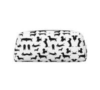 ESASAM Black Dogs Dachshund Dog Leather Zipper Three-Dimensional Pencil Case, Simple and Elegant, Fashionable and Practical