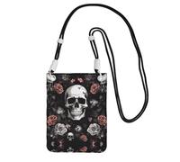ESASAM Black Floral Halloween Skull A Large Capacity Crossbody Phone Case For Worry Free Travel