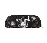 ESASAM Black Floral Halloween Skull Leather Semi-Circular Storage Bag, Semi-Circular Shape, Simple and Fashionable