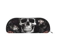 ESASAM Black Floral Halloween Skull Leather Semi-Circular Storage Bag, Semi-Circular Shape, Simple and Fashionable