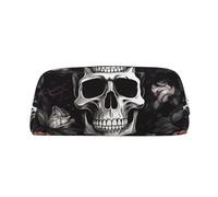 ESASAM Black Floral Halloween Skull Leather Zipper Three-Dimensional Pencil Case, Simple and Elegant, Fashionable and Practical