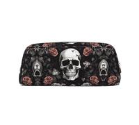 ESASAM Black Floral Halloween Skull Leather Zipper Three-Dimensional Pencil Case, Simple and Elegant, Fashionable and Practical