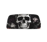 ESASAM Black Floral Halloween Skull Leather Zipper Three-Dimensional Pencil Case, Simple and Elegant, Fashionable and Practical