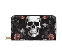 ESASAM Black Floral Halloween Skull Long Imitation Leather Wallet, Stylish, Practical, and Durable