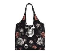 ESASAM Black Floral Halloween Skull Stylish Canvas One-Shoulder Commuter Bag-Suitable For Daily Use And Urban Exploration
