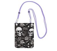 ESASAM Black Floral Skull A Large Capacity Crossbody Phone Case For Worry Free Travel
