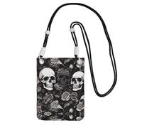 ESASAM Black Floral Skull A Large Capacity Crossbody Phone Case For Worry Free Travel