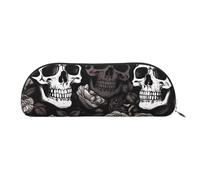 ESASAM Black Floral Skull Leather Semi-Circular Storage Bag, Semi-Circular Shape, Simple and Fashionable