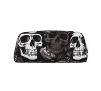 ESASAM Black Floral Skull Leather Zipper Three-Dimensional Pencil Case, Simple and Elegant, Fashionable and Practical
