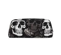 ESASAM Black Floral Skull Leather Zipper Three-Dimensional Pencil Case, Simple and Elegant, Fashionable and Practical