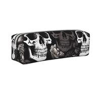 ESASAM Black Floral Skull Leather Zipper Three-Dimensional Pencil Case, Simple and Elegant, Fashionable and Practical
